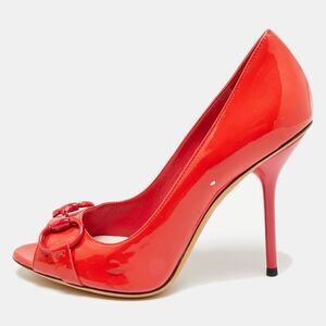Gucci Horsebit Size 38 Red Patent Leather Peep Toe Pumps